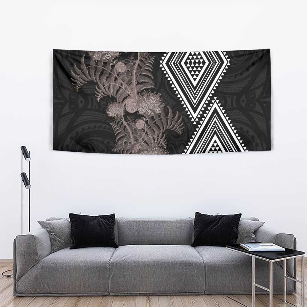 Aotearoa Tukutuku Motif Tapestry Pohutukawa and Fern Leaves Grayscale Color LT03 - Polynesian Pride