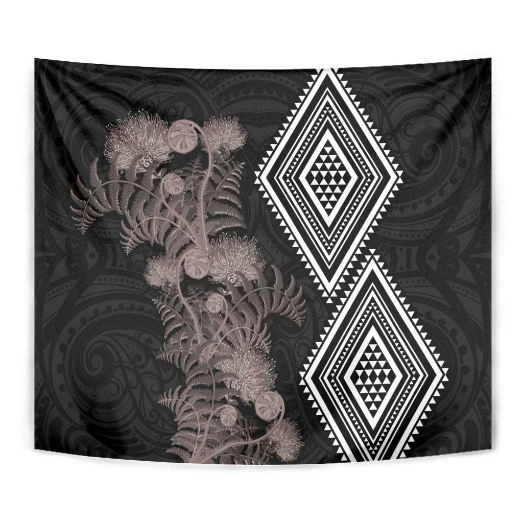 Aotearoa Tukutuku Motif Tapestry Pohutukawa and Fern Leaves Grayscale Color LT03 - Polynesian Pride