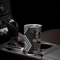 Aotearoa Tukutuku Motif Tumbler Cup Pohutukawa and Fern Leaves Grayscale Color LT03 - Polynesian Pride