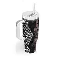 Aotearoa Tukutuku Motif Tumbler With Handle Pohutukawa and Fern Leaves Grayscale Color LT03 - Polynesian Pride
