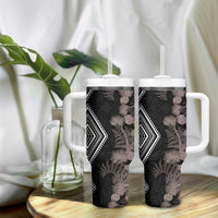 Aotearoa Tukutuku Motif Tumbler With Handle Pohutukawa and Fern Leaves Grayscale Color LT03 - Polynesian Pride