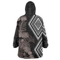 Aotearoa Tukutuku Motif Wearable Blanket Hoodie Pohutukawa and Fern Leaves Grayscale Color LT03 - Polynesian Pride