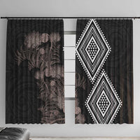 Aotearoa Tukutuku Motif Window Curtain Pohutukawa and Fern Leaves Grayscale Color LT03 With Hooks Black - Polynesian Pride