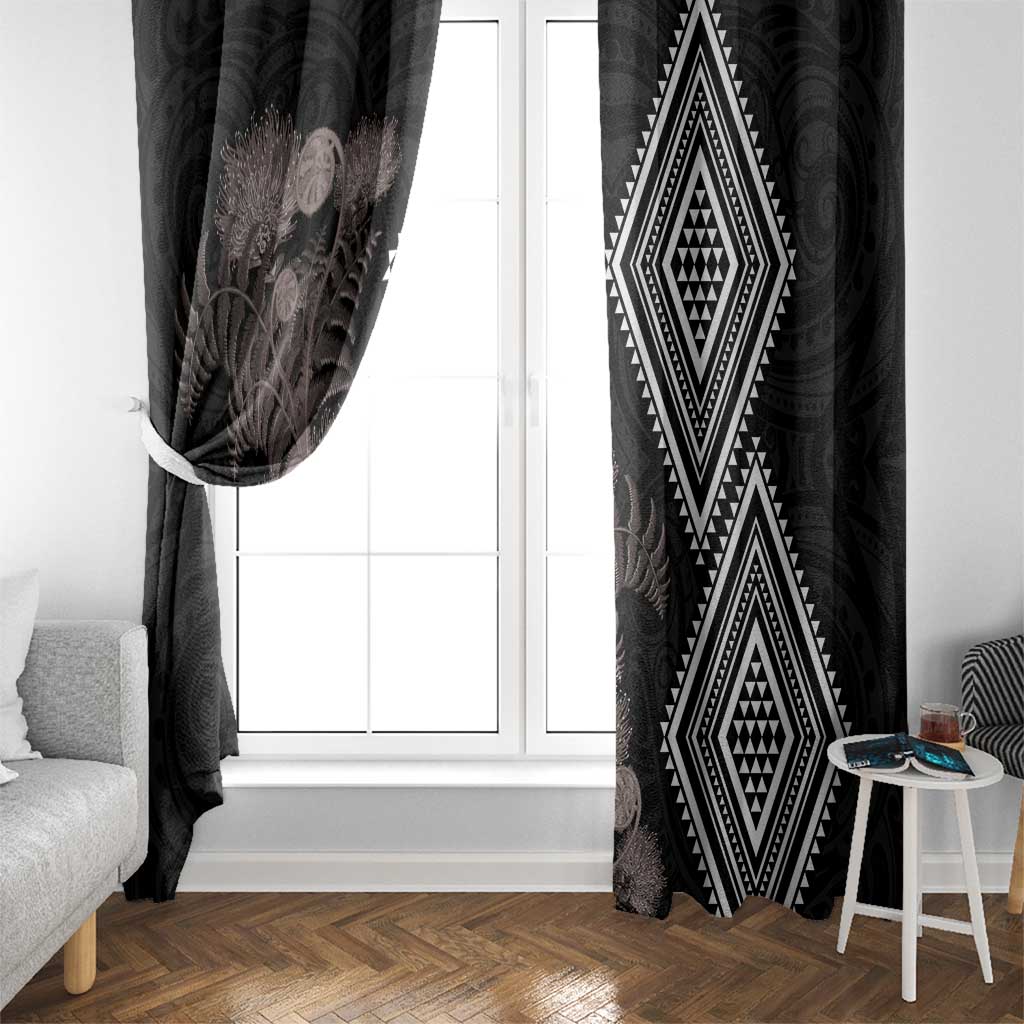 Aotearoa Tukutuku Motif Window Curtain Pohutukawa and Fern Leaves Grayscale Color LT03 - Polynesian Pride