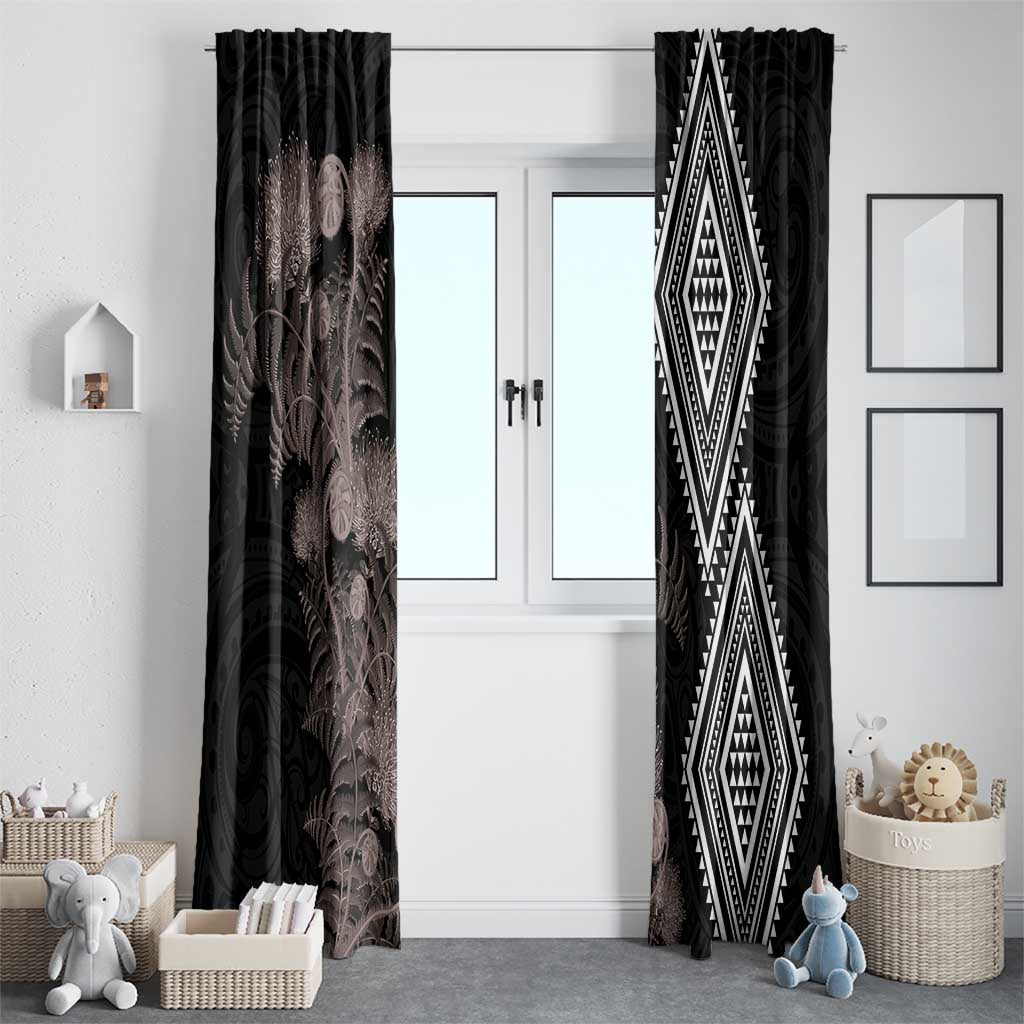 Aotearoa Tukutuku Motif Window Curtain Pohutukawa and Fern Leaves Grayscale Color LT03 - Polynesian Pride