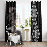 Aotearoa Tukutuku Motif Window Curtain Pohutukawa and Fern Leaves Grayscale Color LT03 - Polynesian Pride