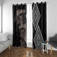 Aotearoa Tukutuku Motif Window Curtain Pohutukawa and Fern Leaves Grayscale Color LT03 With Grommets Black - Polynesian Pride