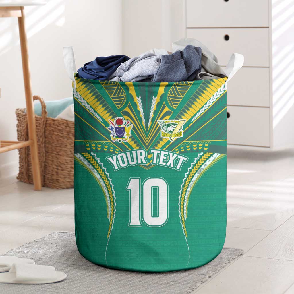 Custom Cook Islands Rugby Laundry Basket Tatau Art Sport Style Green Color LT03 Green - Polynesian Pride
