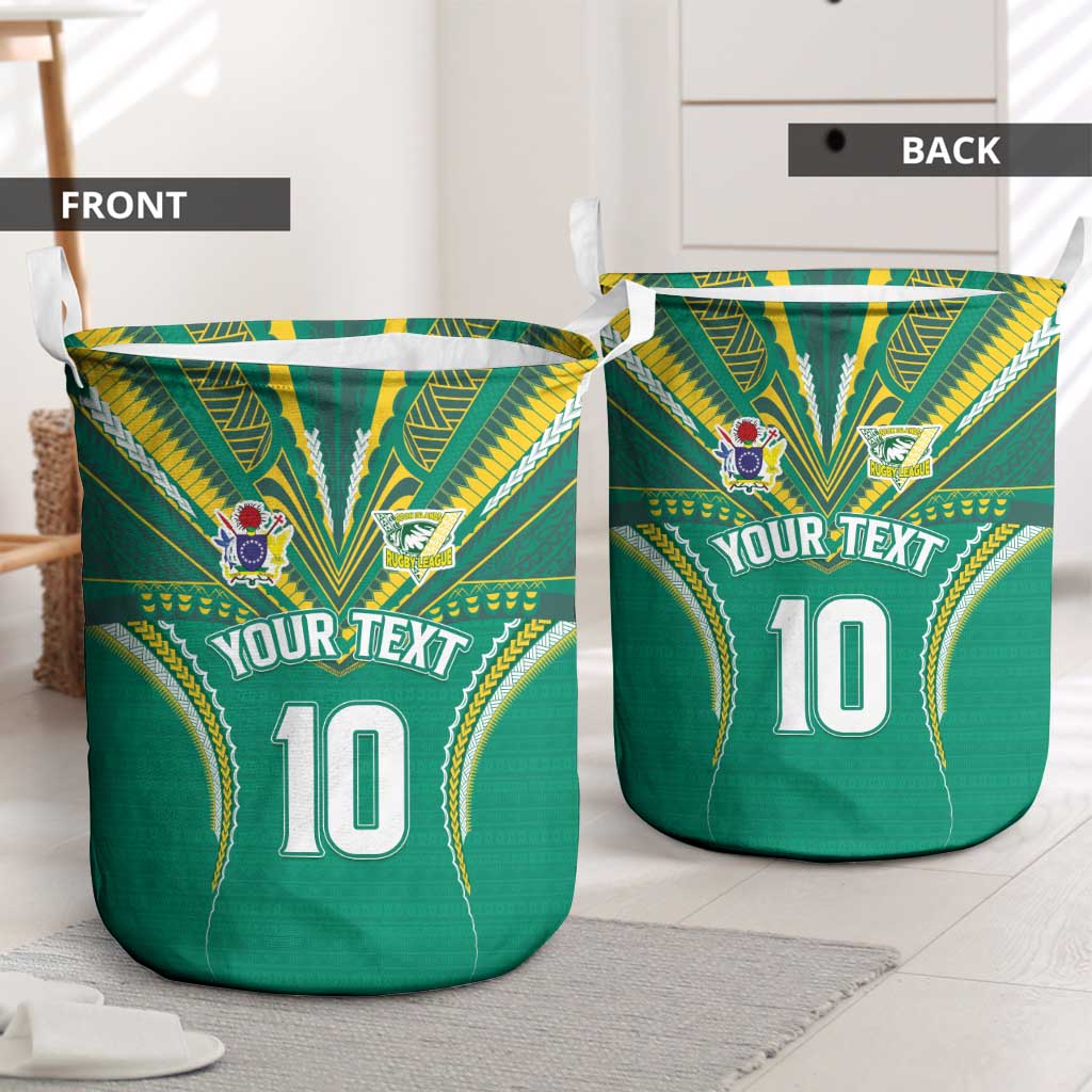 Custom Cook Islands Rugby Laundry Basket Tatau Art Sport Style Green Color LT03 - Polynesian Pride
