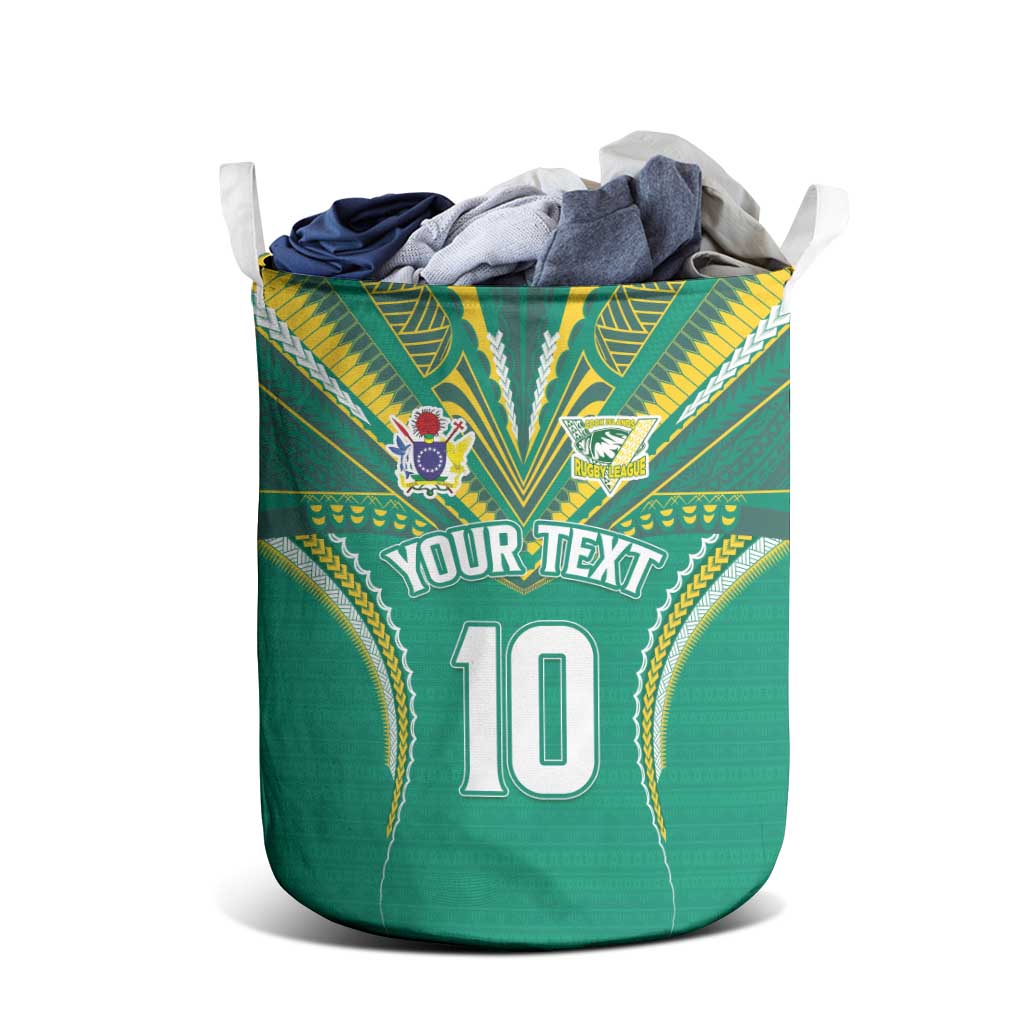 Custom Cook Islands Rugby Laundry Basket Tatau Art Sport Style Green Color LT03 - Polynesian Pride
