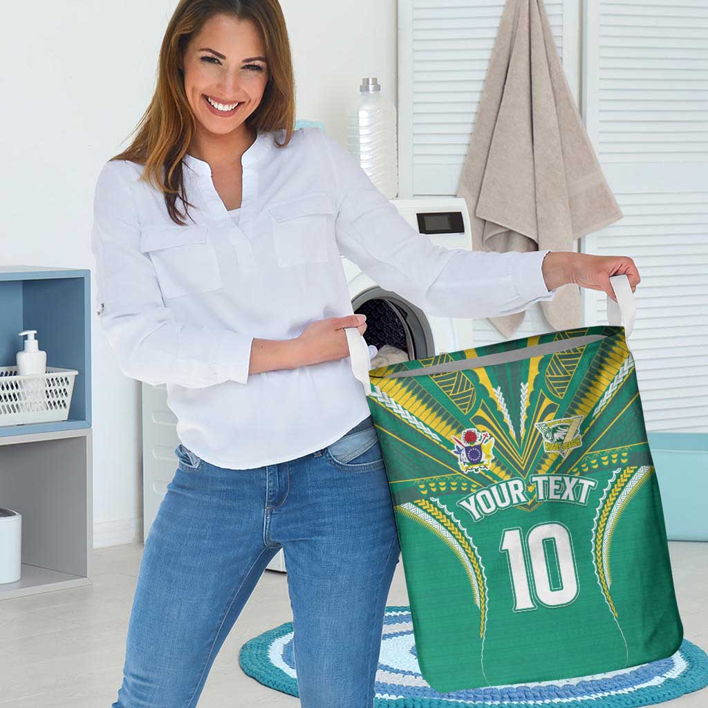 Custom Cook Islands Rugby Laundry Basket Tatau Art Sport Style Green Color LT03 - Polynesian Pride