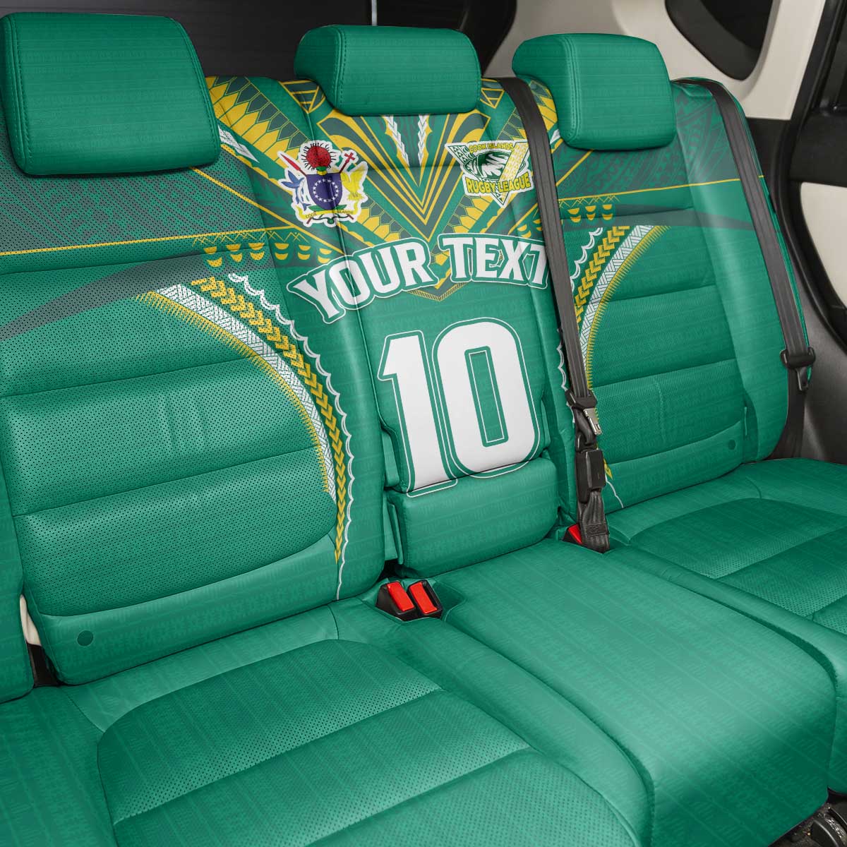 Custom Cook Islands Rugby Back Car Seat Cover Tatau Art Sport Style Green Color LT03 - Polynesian Pride