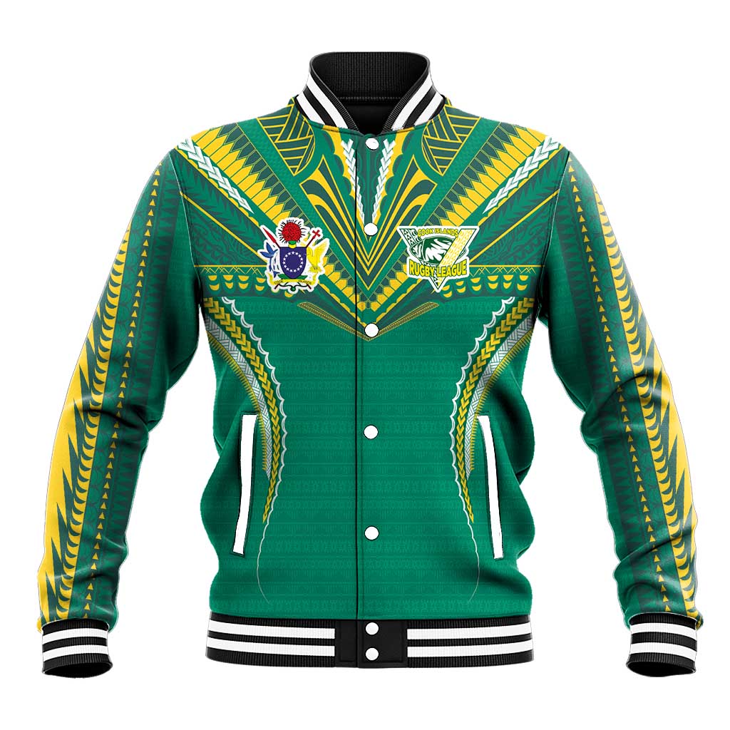 Custom Cook Islands Rugby Baseball Jacket Tatau Art Sport Style Green Color LT03 Unisex Green - Polynesian Pride