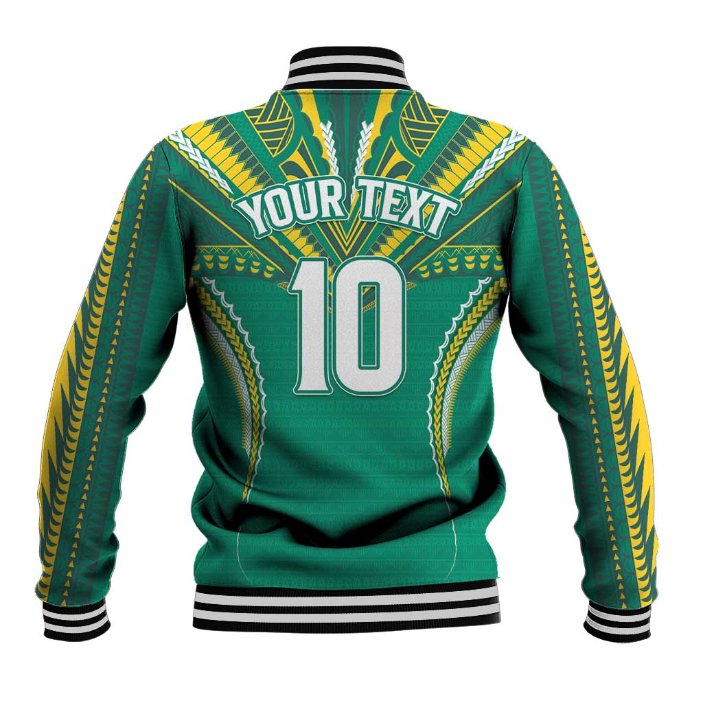 Custom Cook Islands Rugby Baseball Jacket Tatau Art Sport Style Green Color LT03 - Polynesian Pride