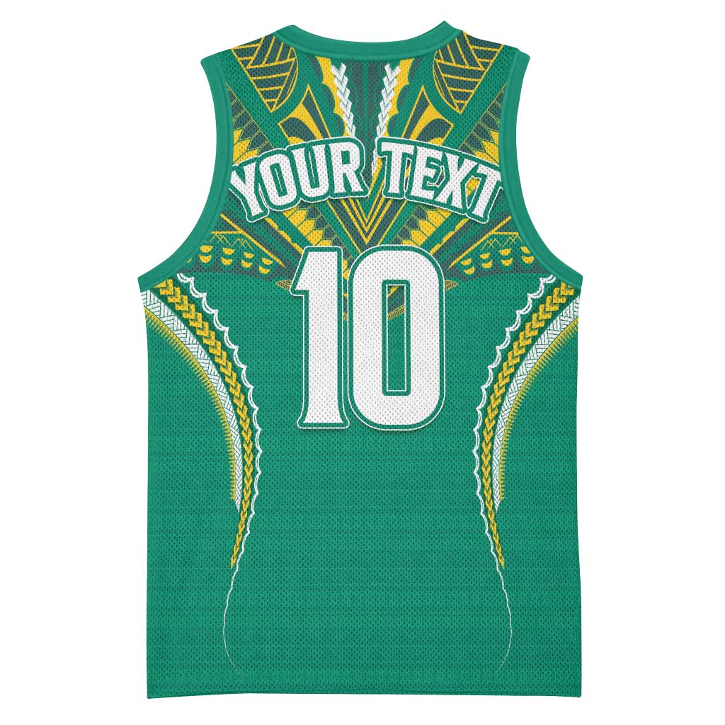 Custom Cook Islands Rugby Basketball Jersey Tatau Art Sport Style Green Color LT03 - Polynesian Pride