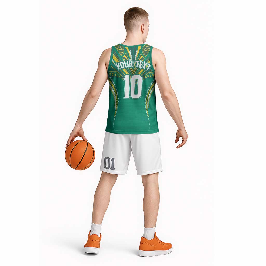 Custom Cook Islands Rugby Basketball Jersey Tatau Art Sport Style Green Color LT03 - Polynesian Pride
