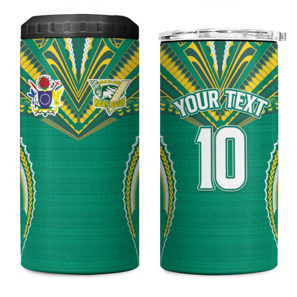 Custom Cook Islands Rugby 4 in 1 Can Cooler Tumbler Tatau Art Sport Style Green Color LT03 One Size: 16 oz Green - Polynesian Pride