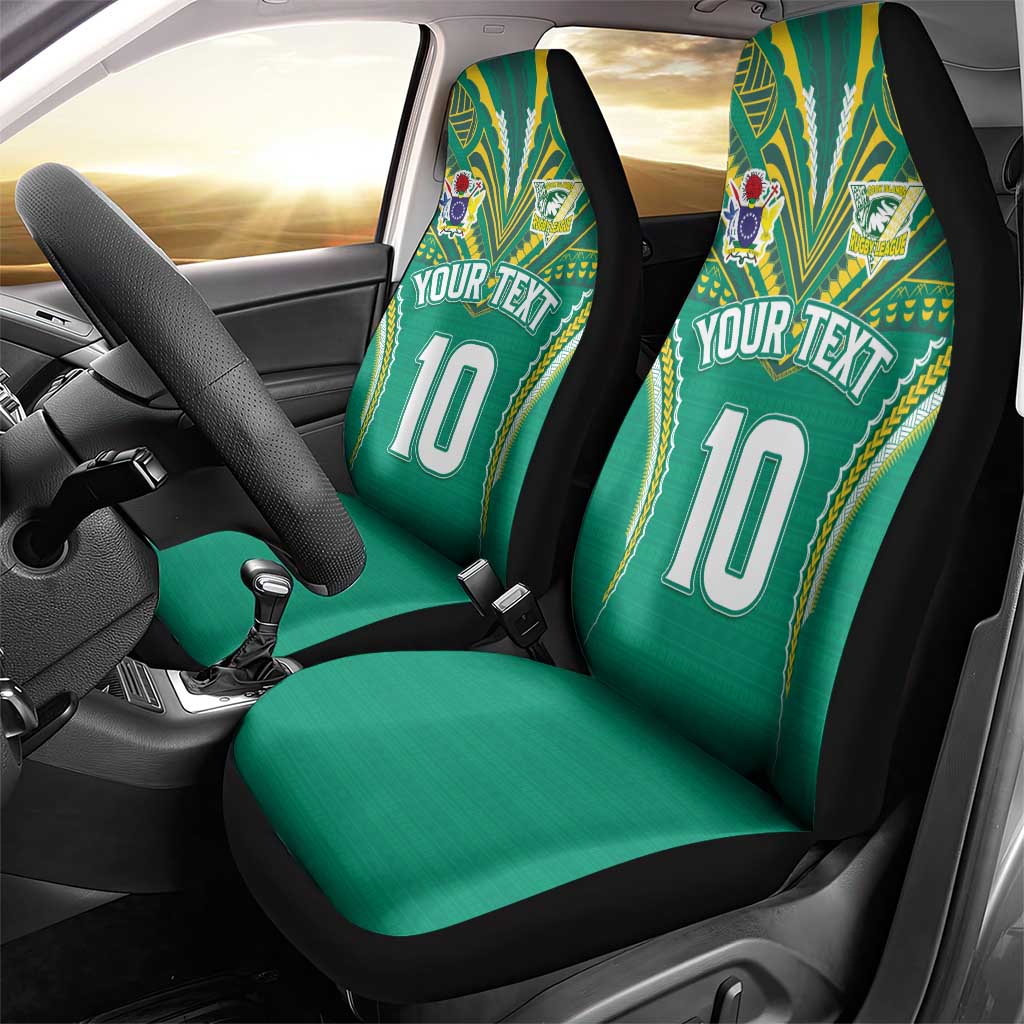 Custom Cook Islands Rugby Car Seat Cover Tatau Art Sport Style Green Color LT03 - Polynesian Pride