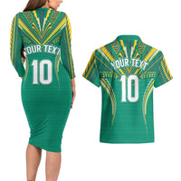 Custom Cook Islands Rugby Couples Matching Long Sleeve Bodycon Dress and Hawaiian Shirt Tatau Art Sport Style Green Color LT03 - Polynesian Pride