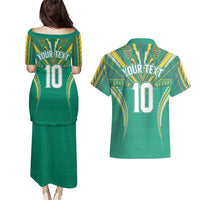 Custom Cook Islands Rugby Couples Matching Puletasi and Hawaiian Shirt Tatau Art Sport Style Green Color LT03 - Polynesian Pride