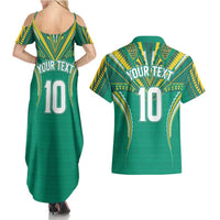 Custom Cook Islands Rugby Couples Matching Summer Maxi Dress and Hawaiian Shirt Tatau Art Sport Style Green Color LT03 - Polynesian Pride