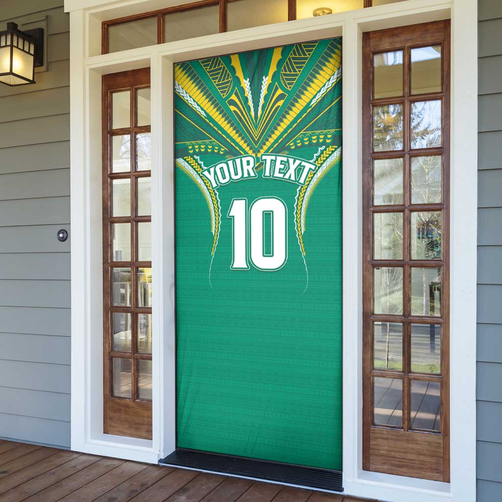 Custom Cook Islands Rugby Door Cover Tatau Art Sport Style Green Color LT03 - Polynesian Pride