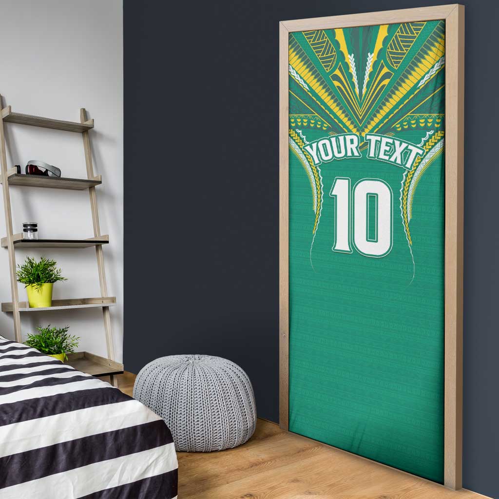 Custom Cook Islands Rugby Door Cover Tatau Art Sport Style Green Color LT03 - Polynesian Pride