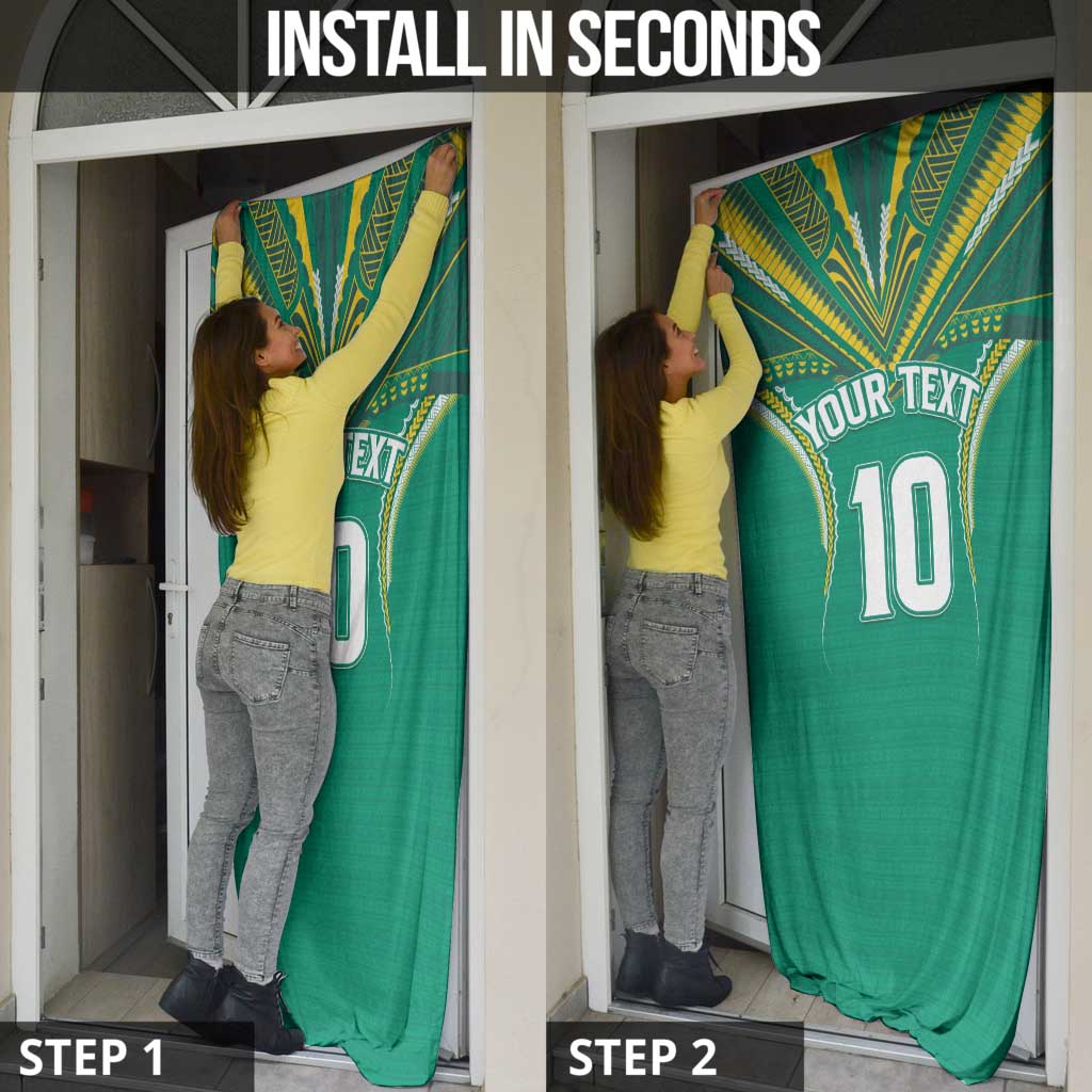 Custom Cook Islands Rugby Door Cover Tatau Art Sport Style Green Color LT03 - Polynesian Pride