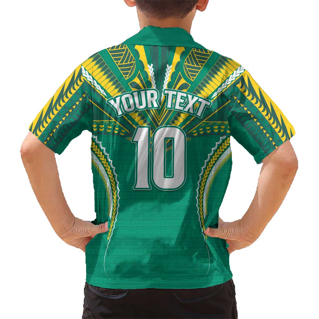 Custom Cook Islands Rugby Family Matching Off The Shoulder Long Sleeve Dress and Hawaiian Shirt Tatau Art Sport Style Green Color LT03 - Polynesian Pride