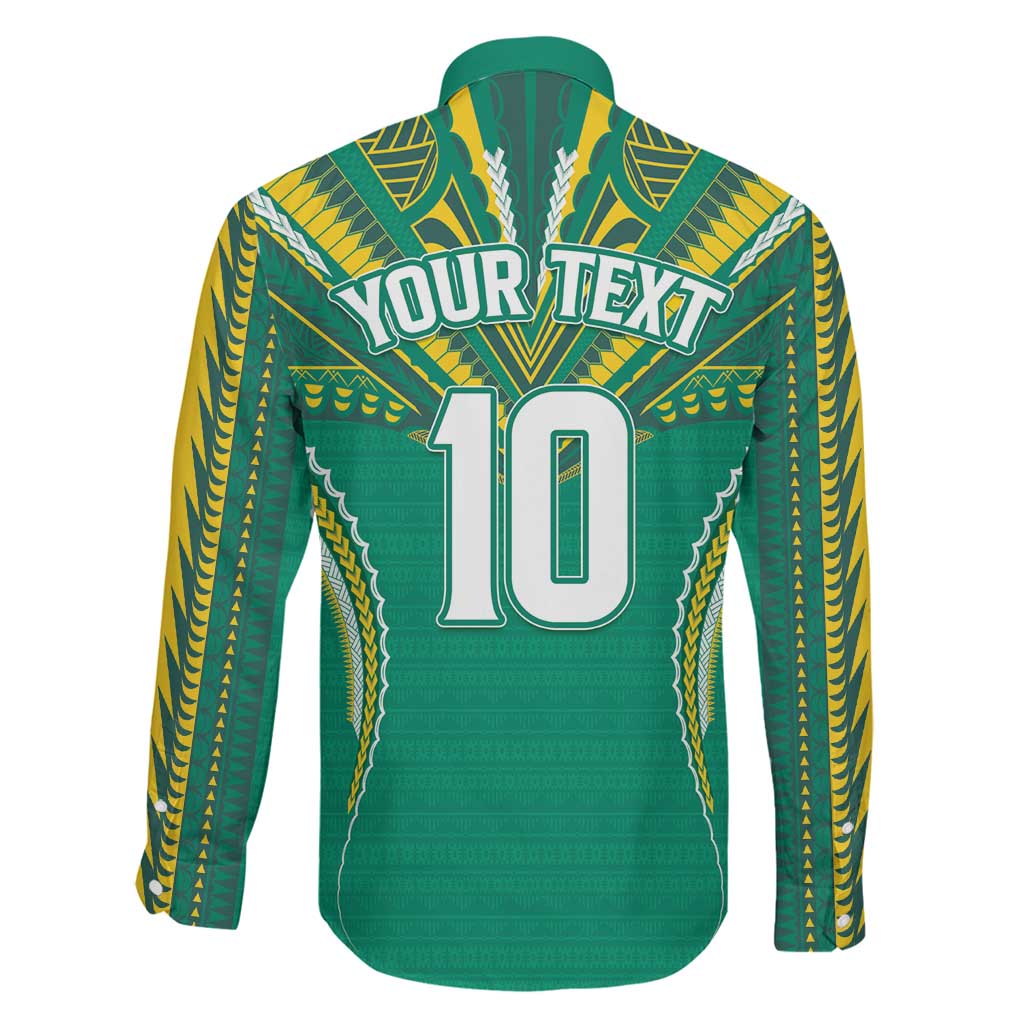 Custom Cook Islands Rugby Family Matching Off The Shoulder Long Sleeve Dress and Hawaiian Shirt Tatau Art Sport Style Green Color LT03 - Polynesian Pride