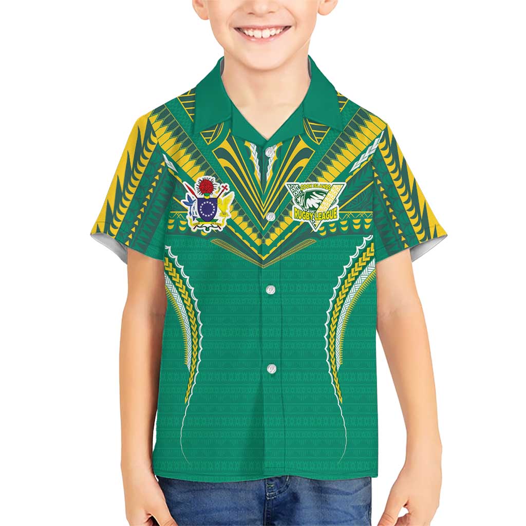 Custom Cook Islands Rugby Family Matching Puletasi and Hawaiian Shirt Tatau Art Sport Style Green Color LT03 Son's Shirt Green - Polynesian Pride