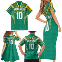Custom Cook Islands Rugby Family Matching Short Sleeve Bodycon Dress and Hawaiian Shirt Tatau Art Sport Style Green Color LT03 - Polynesian Pride