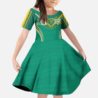 Custom Cook Islands Rugby Family Matching Summer Maxi Dress and Hawaiian Shirt Tatau Art Sport Style Green Color LT03 Daughter's Dress Green - Polynesian Pride