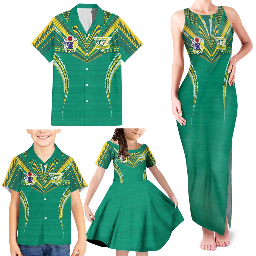 Custom Cook Islands Rugby Family Matching Tank Maxi Dress and Hawaiian Shirt Tatau Art Sport Style Green Color LT03 - Polynesian Pride