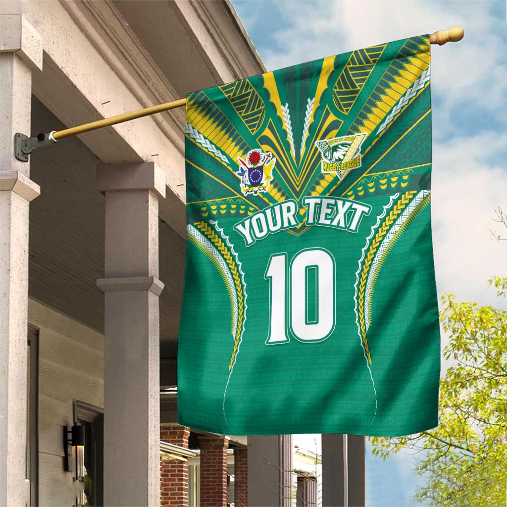 Custom Cook Islands Rugby Garden Flag Tatau Art Sport Style Green Color
