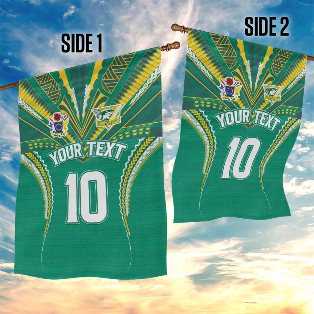 Custom Cook Islands Rugby Garden Flag Tatau Art Sport Style Green Color LT03 - Polynesian Pride