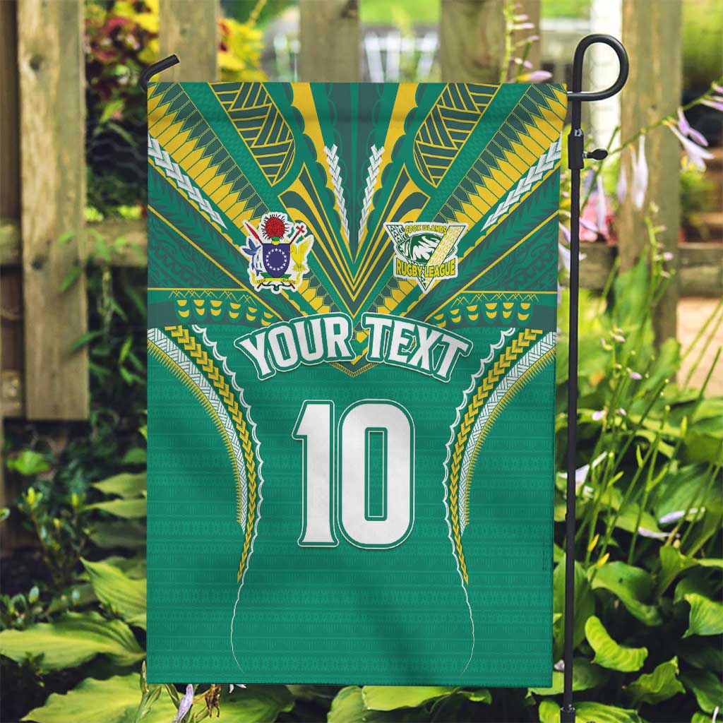 Custom Cook Islands Rugby Garden Flag Tatau Art Sport Style Green Color LT03 Garden Flag Green - Polynesian Pride