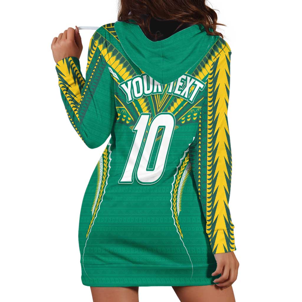Custom Cook Islands Rugby Hoodie Dress Tatau Art Sport Style Green Color LT03 - Polynesian Pride
