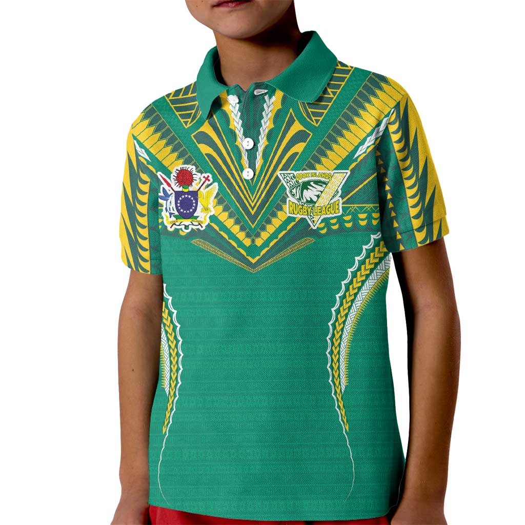 Custom Cook Islands Rugby Kid Polo Shirt Tatau Art Sport Style Green Color LT03 Kid Green - Polynesian Pride