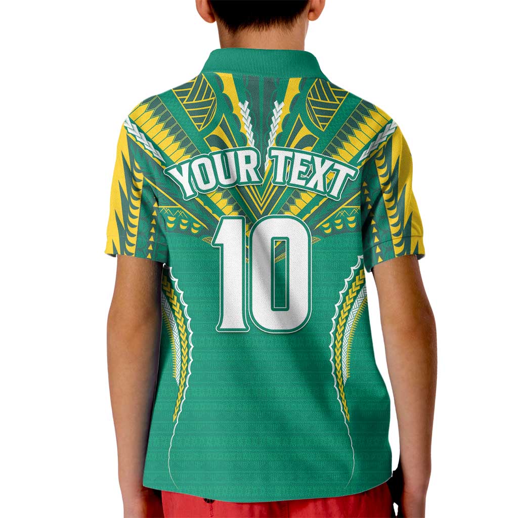 Custom Cook Islands Rugby Kid Polo Shirt Tatau Art Sport Style Green Color LT03 - Polynesian Pride