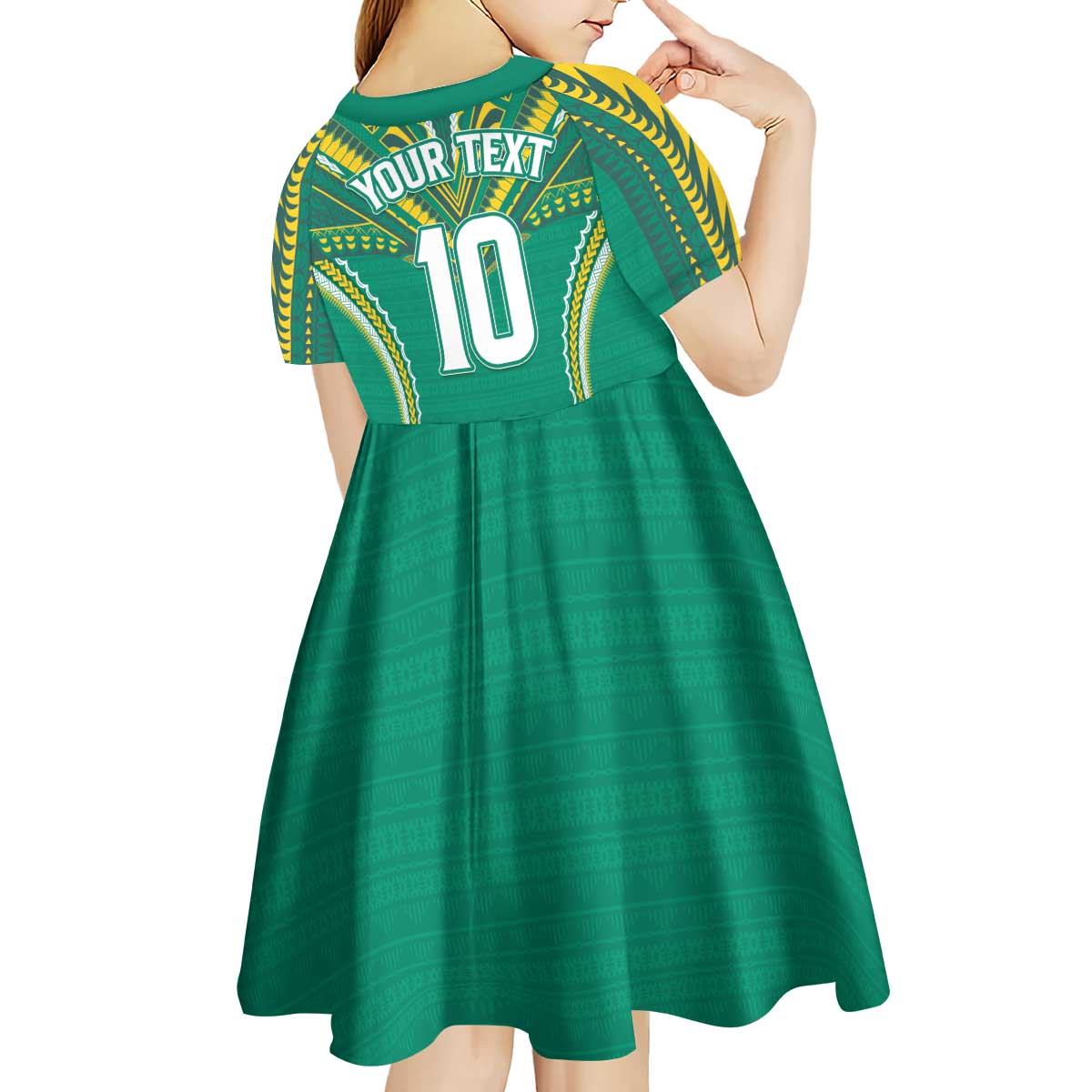 Custom Cook Islands Rugby Kid Short Sleeve Dress Tatau Art Sport Style Green Color LT03 - Polynesian Pride