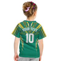 Custom Cook Islands Rugby Kid T Shirt Tatau Art Sport Style Green Color LT03 - Polynesian Pride