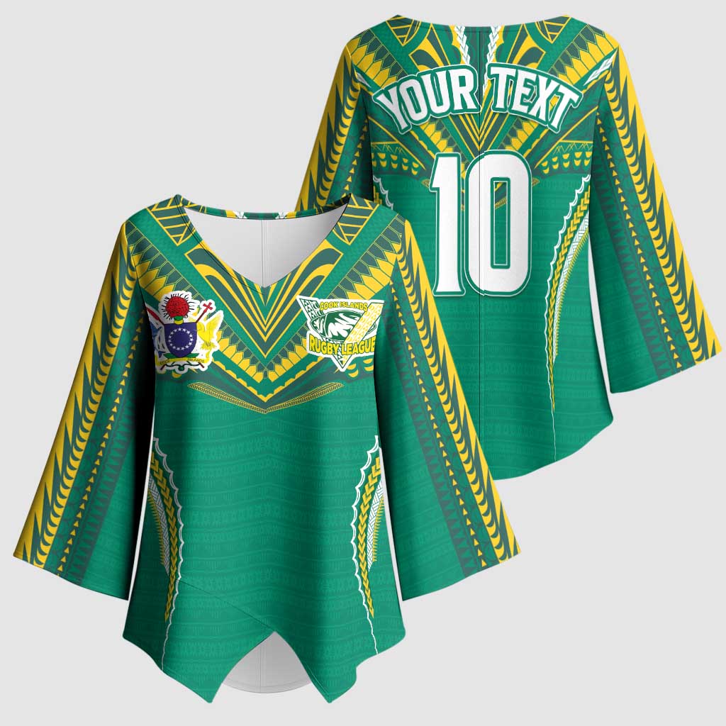 Custom Cook Islands Rugby Kimono Sleeve Blouse Tatau Art Sport Style Green Color LT03 - Polynesian Pride