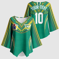 Custom Cook Islands Rugby Kimono Sleeve Blouse Tatau Art Sport Style Green Color LT03 - Polynesian Pride