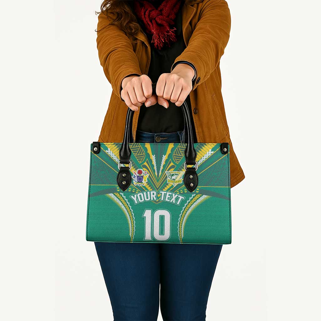 Custom Cook Islands Rugby Leather Bag Tatau Art Sport Style Green Color