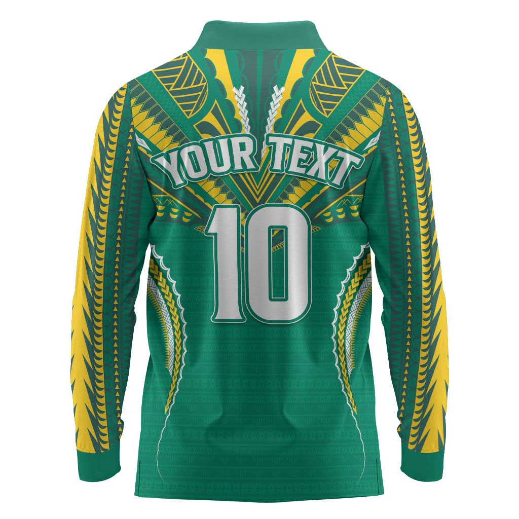 Custom Cook Islands Rugby Long Sleeve Polo Shirt Tatau Art Sport Style Green Color LT03 - Polynesian Pride