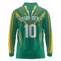 Custom Cook Islands Rugby Long Sleeve Polo Shirt Tatau Art Sport Style Green Color LT03 - Polynesian Pride