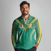 Custom Cook Islands Rugby Long Sleeve Polo Shirt Tatau Art Sport Style Green Color LT03 - Polynesian Pride