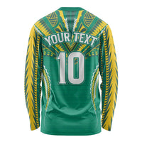 Custom Cook Islands Rugby Long Sleeve Shirt Tatau Art Sport Style Green Color LT03 - Polynesian Pride
