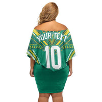 Custom Cook Islands Rugby Off Shoulder Short Dress Tatau Art Sport Style Green Color LT03 - Polynesian Pride